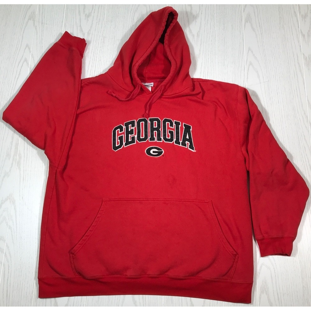 Red Georgia Bulldogs Hoodie Men 2XL Embroidered Logo Pockets Football Gym Y2K
